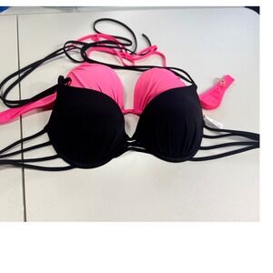 Shade & Shore set Two Bikini Top 34C Push Up Padded Pink & Black‎